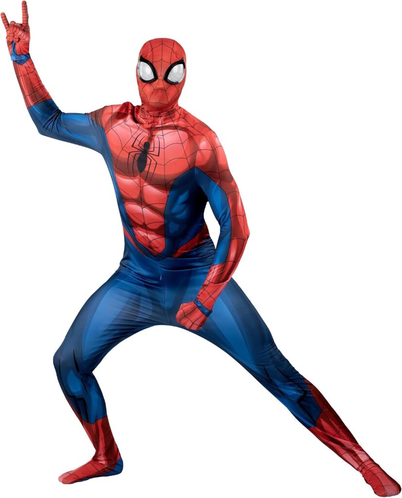 MARVEL スパイダーマン 公式 大人用 デラックス 全身タイツ ハロウィンコスチューム - ストレッチスパンデックス 隠しジッパーと手首スリット付き